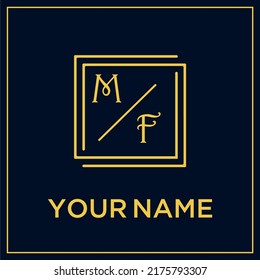 MF initial modern monogram wedding with creative rectangle line