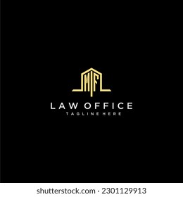 Logo inicial de MF en monograma para la oficina de leyes con imagen de diseño en la oficina del hogar