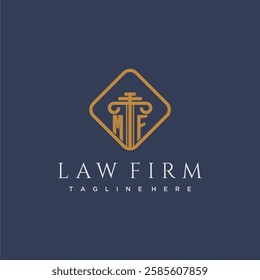 MF initial monogram logo for lawfirm with pillar in creative square design