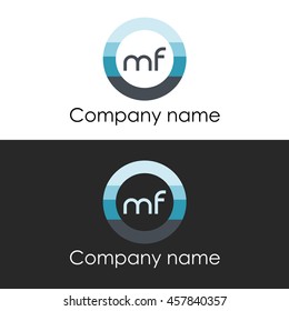 MF letter circle shape icon logo white blue