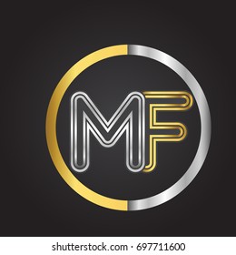 MF Letter logo in a circle. gold and silver colored. Vector design template elements for your business or company identity.