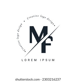 Diseño con logotipo de carta MF con corte creativo. Diseño de logotipo creativo