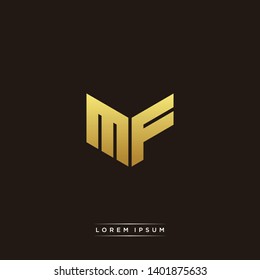 MF Logo Letter Initial Logo Designs Templete with Gold and Black Background