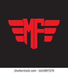 MF Logo monogram with emblem and wings element design template on red colors