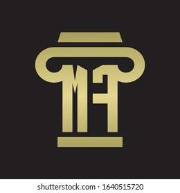MF Logo monogram with pillar style design template with gold colors