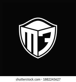 MF Logo monogram shield shape with outline rounded design template on black background