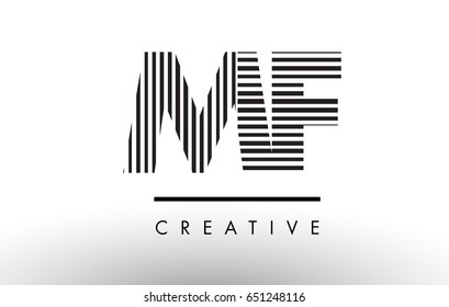 MF M F Black and White Letter Logo Design with Vertical and Horizontal Lines.