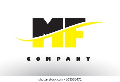 MF M F  Black and Yellow Letter Logo with White Swoosh and Curved Lines.