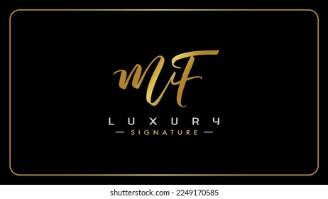 MF M F initials Hand drawn signature logo. 
Brush typography. Luxury bold cursive letters M F, Golden. Gold. Isolated on black background.