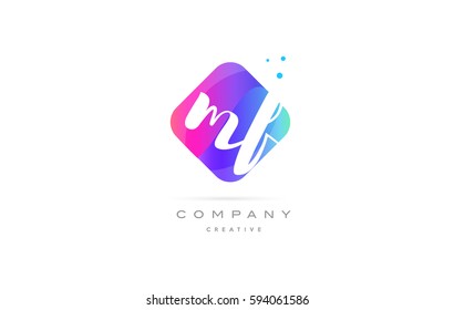 mf m f  pink blue rhombus abstract 3d alphabet company letter text logo hand writting written design vector icon template 