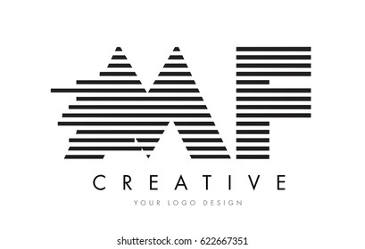 MF M F Zebra Letter Logo Design with Black and White Stripes Vector