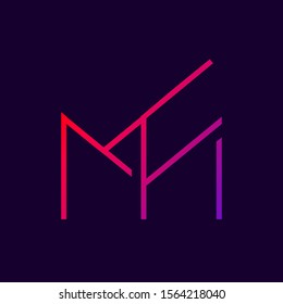 MF monogram logo.Typographic icon with intertwined line letter m and letter f.Geometric lettering icon.Alphabet initials isolated on dark background.Modern,web,tech style sign for company branding.
