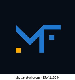 MF monogram logo.Typographic icon with letter m and letter f.Geometric lettering icon.Alphabet initials isolated on dark background.Modern, web, minimalist, tech style sign for company branding.