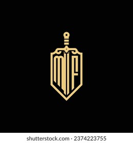 MF vintage shield and sword initial logo in high quality professional design that will print well across any print media