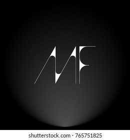 MF White thin minimalist LOGO Design with Highlight on Black Background.