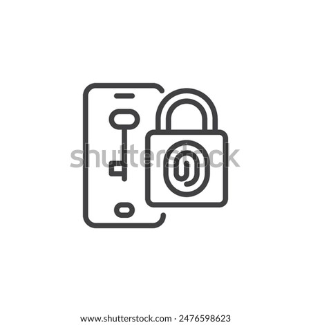 MFA, Multi-Factor Auth line icon. linear style sign for mobile concept and web design. Lock with a fingerprint, smartphone, and key outline vector icon. Symbol, logo illustration. Vector graphics