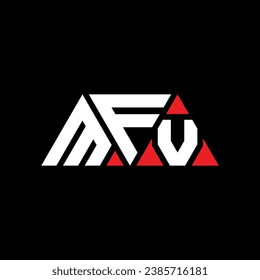 MFV triangle letter logo design with triangle shape. MFV triangle logo design monogram. MFV triangle vector logo template with red color. MFV triangular logo Simple, Elegant, and Luxurious design.