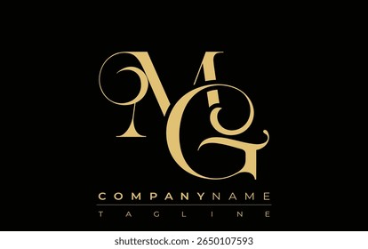 MG Abstract Creative Jewelry Logo. A stylish logo featuring golden monogram initials in an elegant and modern typography, perfect for branding