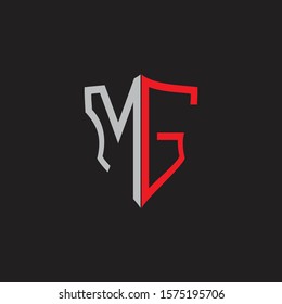 MG Abstract logo monogram with shield elements isolated on black background