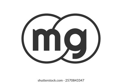 MG business company emblem with outline rounds and letters m g. Logo template of two merged circles for brand identity, logotype. Vector Infinity symbol  and technology sign.