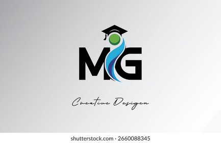 Logotipo creativo de la letra de MG con el casquillo de la graduación y el humano Abstractas – Educación moderna y diseño del símbolo del aprendizaje