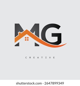MG House Letter Logo – Monograma inmobiliario creativo con forma de techo e icono del hogar para la propiedad, la arquitectura y la identidad de marca moderna