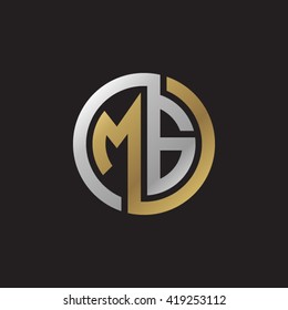 MG initial letters looping linked circle elegant logo golden silver black background