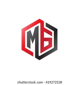 MG initial letters looping linked hexagon logo black red