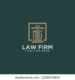 MG logotipo de monograma inicial para la firma de abogados con diseño de hitos en cuadrado creativo