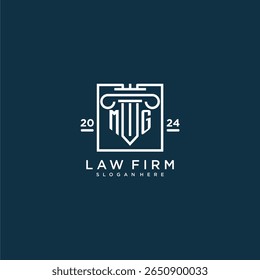 MG Initial Monogramm Logo für Rechtsanwalt mit Säulendesign auf kreativem Platz