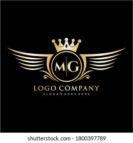 Letra MG inicial con plantilla de logotipo de ala real.