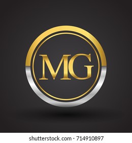 MG Letter logo in a circle, gold and silver colored. Vector design template elements for your business or company identity.