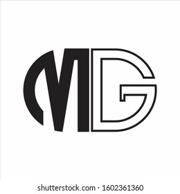 MG Letter logo monogram with oval shape negative space design template white background