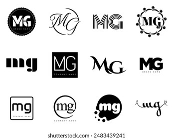 MG logo company template. Letter m and g logotype. Set different classic serif lettering and modern bold text with design elements. Initial font typography. Collection trendy business identity.