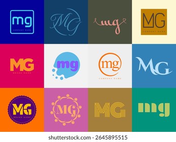 MG logo company template. Letter m and g logotype. Set different classic serif lettering and modern bold text with design elements. Initial font typography. Collection trendy business identity.