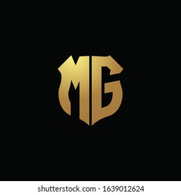 MG logo monogram with gold colors and shield shape design template