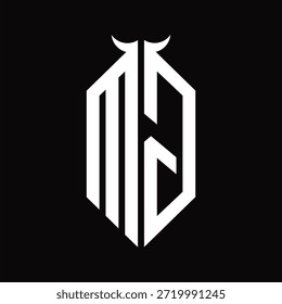 MG Logo monograma con forma de cuerno aislado Plantilla de diseño en blanco y negro sobre fondo negro