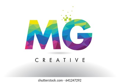 MG M G Colorful Letter Design with Creative Origami Triangles Rainbow Vector.