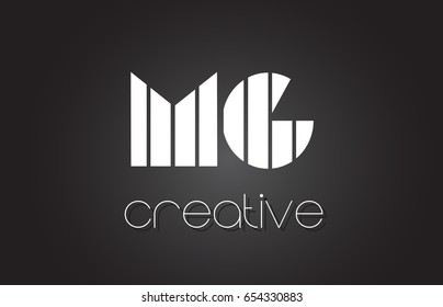 MG M G Creative Letter Logo Design With White and Black Lines.