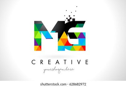 MG M G Letter Logo with Colorful Vivid Triangles Texture Design Vector Illustration.