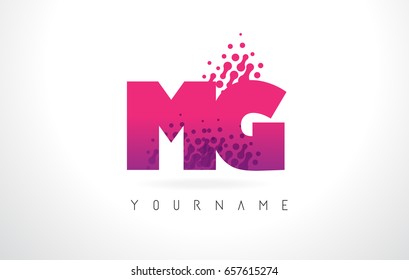 MG M G Letter Logo with Pink Letters and Purple Color Particles Dots Design.