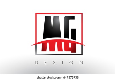 MG M G Logo Letters with Red and Black Colors and Swoosh. Creative Letter Design Vector.