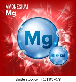 Mg Magnesium Vector. Mineral Blue Pill Icon. Vitamin Capsule Pill Icon. Substance For Beauty, Cosmetic, Heath Promo Ads Design. 3D Mineral Complex With Chemical Formula. Illustration
