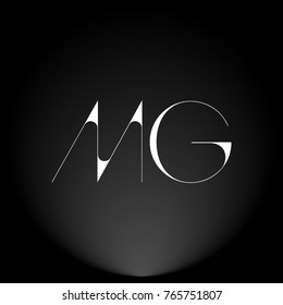 MG White thin minimalist LOGO Design with Highlight on Black Background.