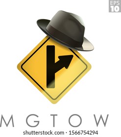 MGTOW (Men Going Their Own Way) Movement Sign With A Man's Hat Hung Over It To Convey Its Lifestyle And Ideology.