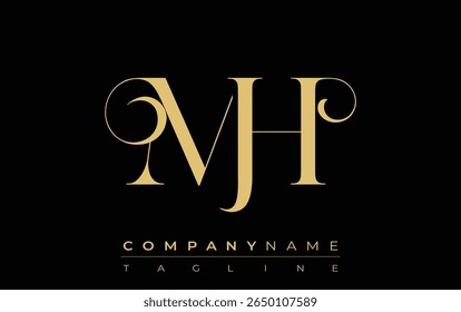 MH Abstract Creative Jewelry Logo. A stylish logo featuring golden monogram initials in an elegant and modern typography, perfect for branding