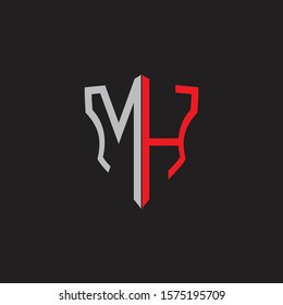 MH Abstract logo monogram with shield elements isolated on black background