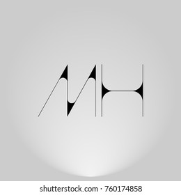 MH Black thin minimalist LOGO Design with Highlight on Gray background.