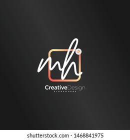 MH initial handwriting with color logo icon template vector.
