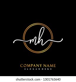 MH Initial Handwriting logo template vector